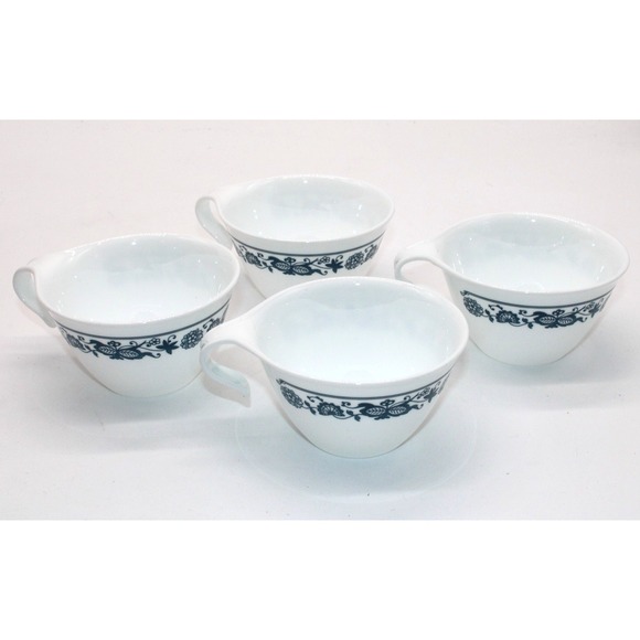 Corelle Other - Corelle Open Hook Handle Coffee Cup Set of 4 VTG Old Town Blue Onion White